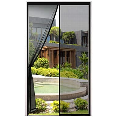 ÉPAISSIE Moustiquaire Porte 120x220cm Maille Très Dense Aimantée Rideau Anti Mouches et Insectes Avec Ruban Adhésif, Bâtons Magnétiques, Fermeture Automatique, Noir