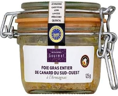 MONOPRIX Gourmet Foie gras entier de canard du sud-ouest à l'armagnac - Le bocal de 125g