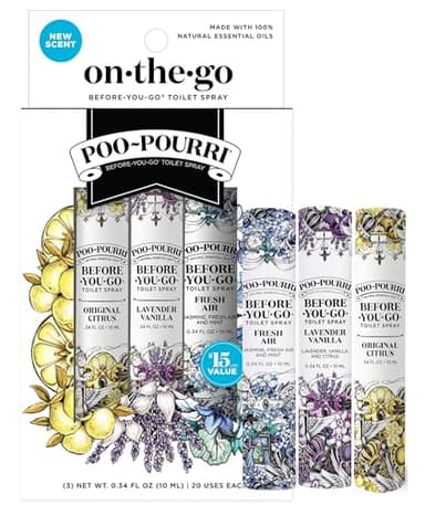 Poo-Pourri Désodorisant pour toilettes - Lot de 3 vaporisateurs - Essentiels de voyage - Jusqu'à 20 utilisations