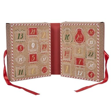 HOME DECO FACTORY - BO0158 Calendrier de L'Avent Bougie et Surprises Magiques pour Noël - Décoration Festive - Ambiance Chaleureuse - Idée Cadeau - 25 Cm - Couleur Marron Rouge