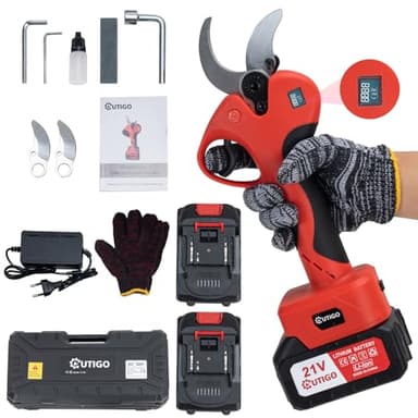 OUTIGO Sécateur Électrique Sans fil, 40mm Secateur Electrique 6000 mAh, Sécateur électrique avec Écran avec 2 Batteries de 3.0Ah pour la taille, le jardinage, les arbres fruitiers et le vignoble