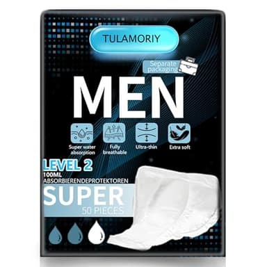 50 PCS Men Protections Absorbantes, Level 2, pour Fuites Urinaires, Protections Absorbantes pour fuites urinaires masculines légères, Discrètes & Respirantes