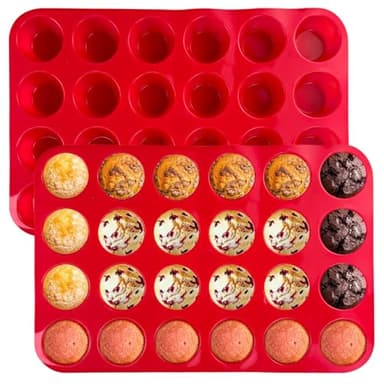 Xpieoyrm 2 Pièces Moule Silicone Patisserie, 24 Moules à Cupcakes et Muffins, Plateau à Muffins En Silicone, BPA Free, Plaque à Anti-AdhéSif Moule à PâTisserie, pour Tartelette, Brownies