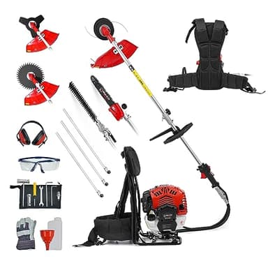 BU-KO Sac à Dos 52 CC - Outil de Jardin Multifonction à Essence : débroussailleuse et débroussailleuse à Essence - Taille-haie Extensible, tronçonneuse - Coupe-Herbe à Essence - 3 rallonges de 75 cm