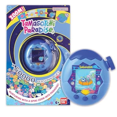 Bandai - Tamagotchi Paradise Eau - Animal Virtuel à élever - Tamagotchi avec molette de Zoom - Jouet Interactif en français - Modèle Eau Coloris Bleu - Jouet Enfant 6 Ans et + - 43422