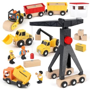 Vanplay Jeux de Construction Engins de Chantier Jouet avec Grue à Tour Jouets Creuseur Jouets Camion-Benne Rouleau Routier Jeux Educatif Cadeau Enfant à partir de 3 Ans