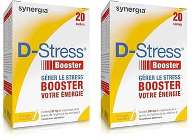 D-STRESS BOOSTER 20 sachets | Magnésium de 3ème Génération + Taurine + Arginine + Vitamines B | Booste l’Énergie Physique et Mentale | LABORATOIRE SYNERGIA (Lot de 2)