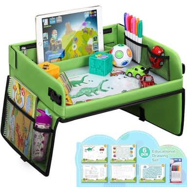 lenbest Plateau de Voyage Enfant Voiture - Plateau Voiture Enfant avec Tableau Peinture Surface Effaçable Transparente | Grande Espace Sac de Rangement