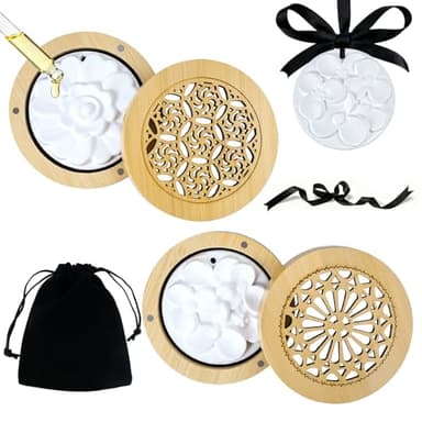 Kuvarix 2 Pièces Galet Diffuseur Huile Essentielle, Diffuseur D'huiles Essentielles Pierre avec 2 Boîte en Bois, Diffuseures à Parfum Élégant en Plâtre pour Salon Salle de Bains Voiture Bureau Voyage