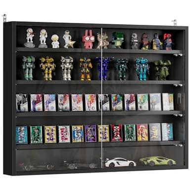 HOMCOM Vitrine pour Collection vitrine Murale 80 x 9,5 x 60 cm avec 4 étagères réglables en Hauteur et 2 Portes coulissantes en Verre, pour Collection de Figurines et Voitures Miniatures, Noir