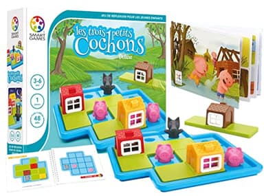 SmartGames - Les Trois Petits Cochons du Loup - Jeu de Réflexion - Protégez - Livre de Conte Illustré et Livret de 48 Défis Inclus - 1 Joueur - Pour Enfants de 3 à 6 Ans