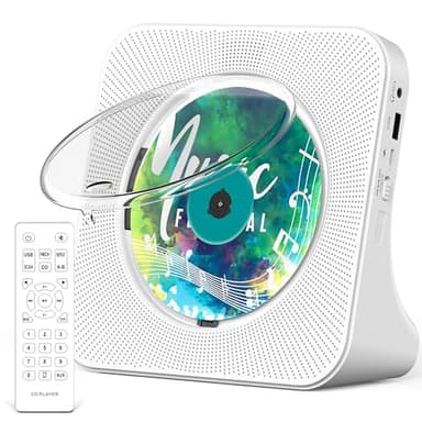 Greadio Lecteur CD Portable avec Bluetooth 5.0,CD-Musique-avec-Télécommande,Haut-Parleur Son HiFi,Protection Contre la poussière,Ecran LED,Radio FM,Supporte AUX/USB,Prise Casque pour Cadeau (Blanc)