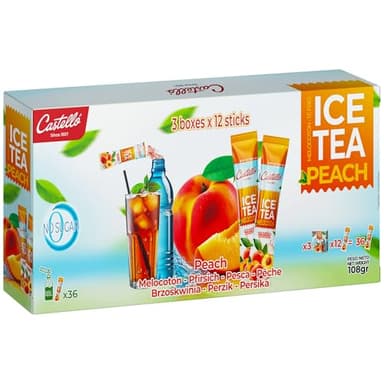 Castello since 1907 Thé Glacé (Ice Tea - Iced Tea) Zéro en Sachets | Pêche | Total 36 Sachets | 1 Sachet = 500 ml de Boisson | Zéro Calorie | Sans Sucres | Sans Aspartame