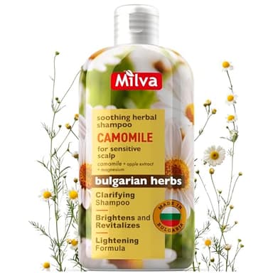 Milva Shampoing à la camomille pour cuir chevelu sensible, sec et démangeaisons avec magnésium et extrait de pomme – Shampooing nettoyant, clarifiant avec formule apaisante à base de plantes