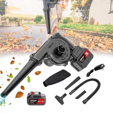 750W Souffleur de Feuilles, 2 en 1 Souffler Et Aspirer Souffleur sans Fil Turbocompressé Avec Sac De Ramassage Et Batteries Et Chargeur Pour Le Jardin, L'Entretien De La Pelouse, Le Jardinage, Le DéNe