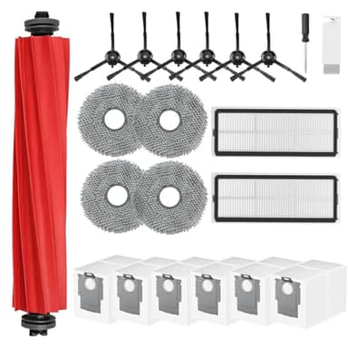 21 pièces Kit Aspirateur d'accessoires pour Roborock Qrevo S/QRevo Pro/QRevo MaxV/Qrevo Plus,1 Brosse Principale,6 Sacs à Poussière,6 Brosses Latérales,2 Filtres,4 Serpillères,1 Brosse,1 Tournevis