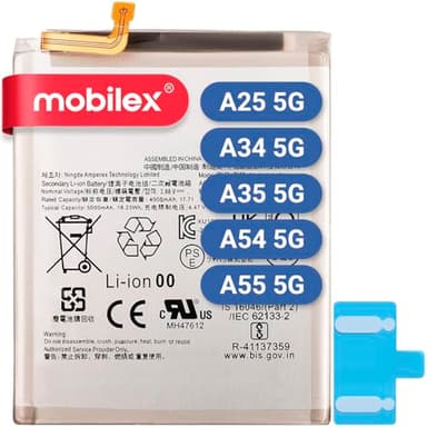 MOBILEX® Batterie interne pour Samsung Galaxy A25 5G / A34 5G / A35 5G / A54 5G / A55 5G (EB-BA546ABY) Remplacement | 5000 mAh - OEM | Capacité d'origine
