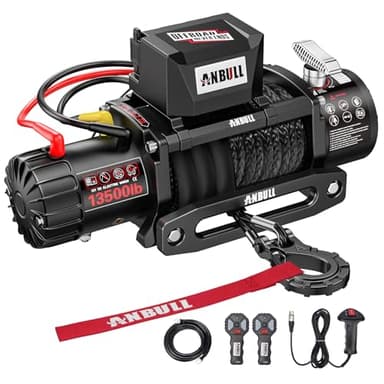 Anbull Treuil électrique 12V 13500 LBS/6136 Kg, Corde Synthétique 9.5mm*26m, IP67, 6,6 CV, compatible avec 4X4, Quad, Franchisseur, 4X4 Tout terrain, Jeep, Toy, Remorque pour Bateau