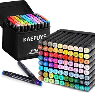 KAEFUYS 80 Couleurs Feutres Coloriage Adulte, Marqueur Twinmarkers avec Base et Sac, Portable Feutre Alcool Dessin Professionnels pour Coloriage Écriture et Dessin Feutre Coloriage