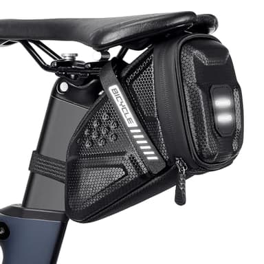 Faneam Sacoche de Selle Vélo Imperméable Sacoche de Selle Velo de Route Arrière avec Bandes Réfléchissant Accessoires Vélo Rangement Pochette de Queue pour VTT Cyclisme Bicyclette (Noir)