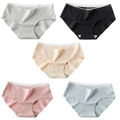Ipetboom Lot De 5 Culottes sans Couture en Coton Respirant pour Femmes Taille Moyenne Culottes Minces Texture Douce Couleurs VariéEs Confort D'ÉTé