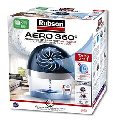 Rubson AERO 360° Absorbeur d'humidité pour pièces de 20 m², déshumidificateur d'air anti odeurs & anti moisissure, inclus 1 recharge neutre de 450 g