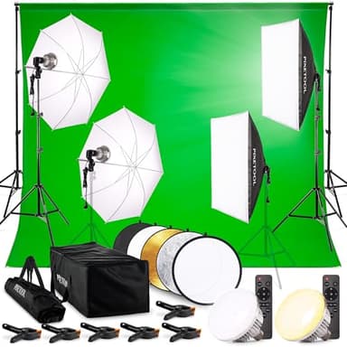 PIXETOOL Kit Studio Photo et Éclairage - Softbox - Écran de Projection - Fond Vert (3 x 3 m) avec Support (3 x 2,6 m) - Toile de Fond Photo, Green Screen, Lampe Lumiere Photographie Streaming