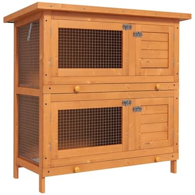 PawHut Clapier à Lapin Cage à Lapin Double Niveau Plateaux coulissants 4 Portes verrouillables Toit ouvrant 90L x 45l x 90H cm