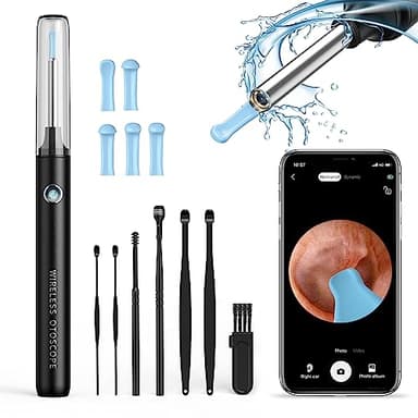 Otoscope Oreille, Hopefox 1080P Camera Oreille IP67 Étanche, Outil d'élimination du Cérumen, Endoscope WIFI Nettoyant Oreille Kit avec 6 Lumières LED, Adapté aux iPhone, iPad et Android