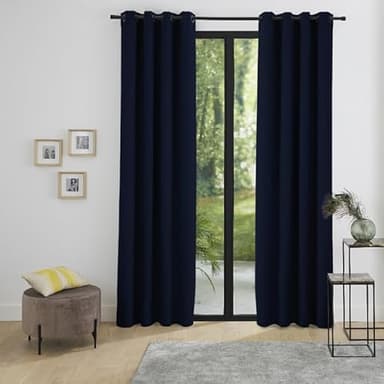 UNIVERSDECOR Lot de 2 Rideaux occultant phonique et Thermique doublé Polaire Arctique 140 x 260 cm (Bleu Nuit, 2 Rideaux phonique et Thermique 140x260 cm)