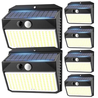 SIGRILL Lampe Solaire Exterieur, Lot de 6 Lumiere Solaire Exterieur avec Détecteur de Mouvement, 150LED Spot Solaire IP65 Etanche Lampe Solaire pour Jardin, Garage, Patio
