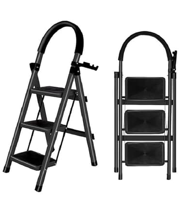 OHMG Escabeau 3 Marches avec Plateforme de Travail, Charge 150 kg Escabeau Pliable, Larges Marche Pied Pliable Antidérapantes, Tabouret en Acier Marche Pied Adulte,Charge 180 kg