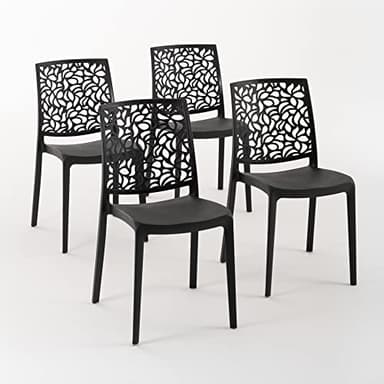 SIEDITI FUORI E DENTRO Chaises en résine avec Fibre de Verre empilables pour intérieur/Cuisine/Salle à Manger et extérieur/Jardin Anna (4 Chaises, Noir)