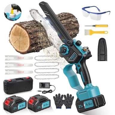 Mini Tronconneuse a Batterie 8000mAh, 6 Pouces 1000W Tronconneuse Electrique Sans Fil Brushless avec Graisseur Automatique, Elagueuse Batterie, Petite Tronçonneuse Compatible avec Makita pour Jardin