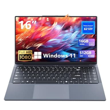 Ordinateur Portable 16 Pulgadas, Windows 11 PC Portable Core I5-8210Y Procesador, 16GB RAM 512GB SSD, Laptop aver Clavier Rétroéclairé, 1920*1080 IPS FHD Écran, Type-C+TF Card Slot+USB3.0+Mini-HDMI