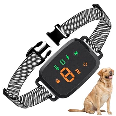 Collier Anti Aboiement Chien, 4 Modes Son/Vibration/Choc Electrique, Réglable 8 Niveaux de Sensibilité, Rechargeable Contrôle Anti-aboiement Intelligent, Étanche IP67 pour Gros Petit Chien