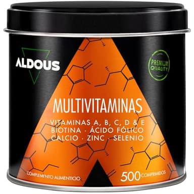 Multivitamines et Minéraux - 500 comprimés - + 1 an - Vitamine C, D, E, A, Vitamines B, Biotine, Acide Folique, Calcium, Zinc, Sélénium - Immunité, Fatigue, Cheveux - ALDOUS