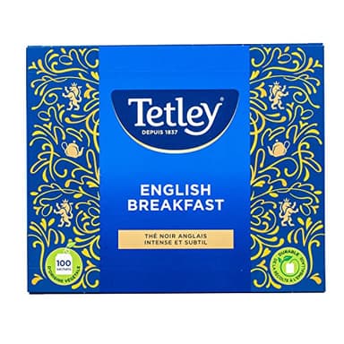 Tetley - Thé Noir English Breakfast - Arôme Riche et Corsé - Boîte de 100 sachets classiques