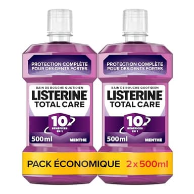 Listerine Bain de Bouche Quotidien Total Care (Lot de 2 bouteilles de 500 ml) – Soin bucco-dentaire 10 bénéfices en 1 – Haleine fraîche durable