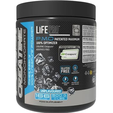 Creatine Monohydrate Creapure Life Pro 500g – Créatine Micronisee Pure – Goût Neutro – Jusqu’à 166 Doses – Sans Gluten – Pour Force, Énergie et Récupération Musculaire – Qualité Allemande Garantie