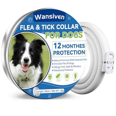 Wansiven Collier Anti Puces pour Chien, Réglable Collier Anti-Puces et Tiques pour Chiens et Imperméable, 12 Mois Collier Anti pour Chiens 65cm
