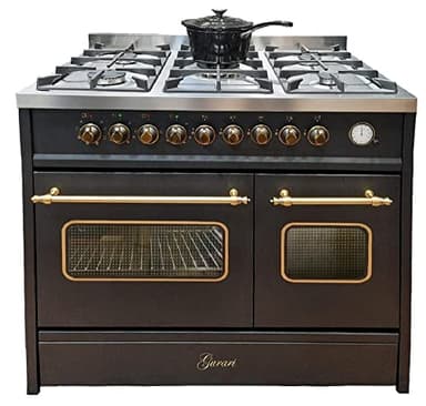 GURARI Cuisinière à gaz GCH E 916 Bl R Cuisinière à gaz 90 cm avec four électrique Range Coocker 89L | 8 fonctions | Air chaud | Grill | 5 brûleurs de qualité supérieure | 4 kW WOK | Gaz naturel