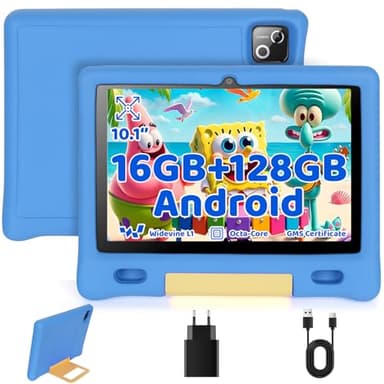 Whitedeer Tablettes pour Enfants Octa Core avec 16GB RAM 128GB ROM TF 1TB, Tablette 10 Pouces Android 14, Wi-FI 6/BT 5.3, Widevine L1, 5000 mAh, Contrôle Parental Cadeau Educative Enfant