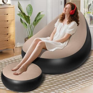 AearKing Canapé Gonflable avec Repose-Pieds, Fauteuil Gonflable Exterieur, Pouf Gonflable pour Gaming et Camping, Chaise Gonflable à Surface Floquée, Fauteuil Gonflable pour Intérieur et Exterieur