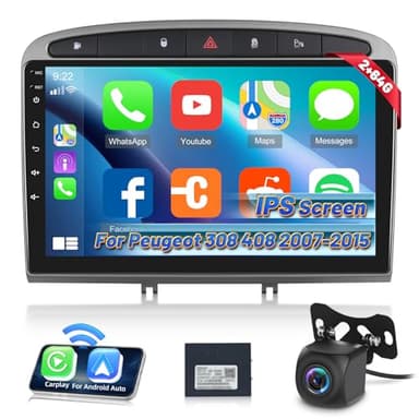 Autoradio pour Peugeot 308 408 2007-2015, [2G+24G] Autoradio Android à Écran Tactile avec sans Fil Carplay et Android Auto/Bluetooth/WiFi/Bluetooth/EQ/FM RDS Radio