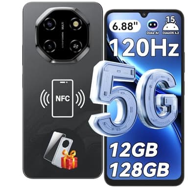 Blackview Shark 6 Smartphone 5G Android 15 Telephone Portable, 6.88'' HD 120Hz Smartphone Pas Cher 12GB+128GB, Unisoc T8100, 5000mAh, 16+8MP, Téléphone Portable 5G Dual SIM/OTG/NFC/Face ID/Fingerprint