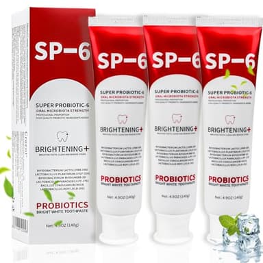 Puasok 3Pcs Dentifrice SP-6 Blanchissant, Blanchiment des dents avec 6 Probiotiques, Haleine Fraîche, Protection de l'émail, Sans Fluor, Dents Blanches Naturelles, Soin Doux pour Gencives