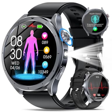 YUPENG IA Montre Connectée Homme avec ChatGPT/ECG+HRV/IMC/𝐆𝐥𝐲𝐜é𝐦𝐢𝐞, 1.53" Smartwatch avec Fonction Téléphone/LED Lampe, 24H Τе𝐧ѕіо𝐧 Αrтérіеllе/Sommeil Monitor/Fréquence Cardiaque, Android iOS