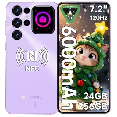 OUKITEL C68 Plus Smartphone - 7.2" HD + Arrière Écran 24GO RAM+256GO ROM/TF 1TO 64MP+8MP Telephone Portable 6000mAh Android 15 Téléphone Empreinte Digitale/Face ID/Dual SIM/NFC/OTG/GPS - Violet