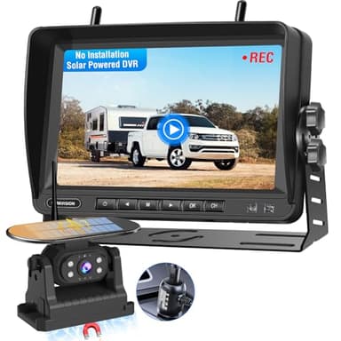 PARKVISION Caméra de Recul sans Fil 1080P, Écran 7" IPS, Batterie Rechargeable 9600 mAh Solaire, Caméra Magnétique - Vision Nocturne pour Camping-Car, Caravane et Remorque